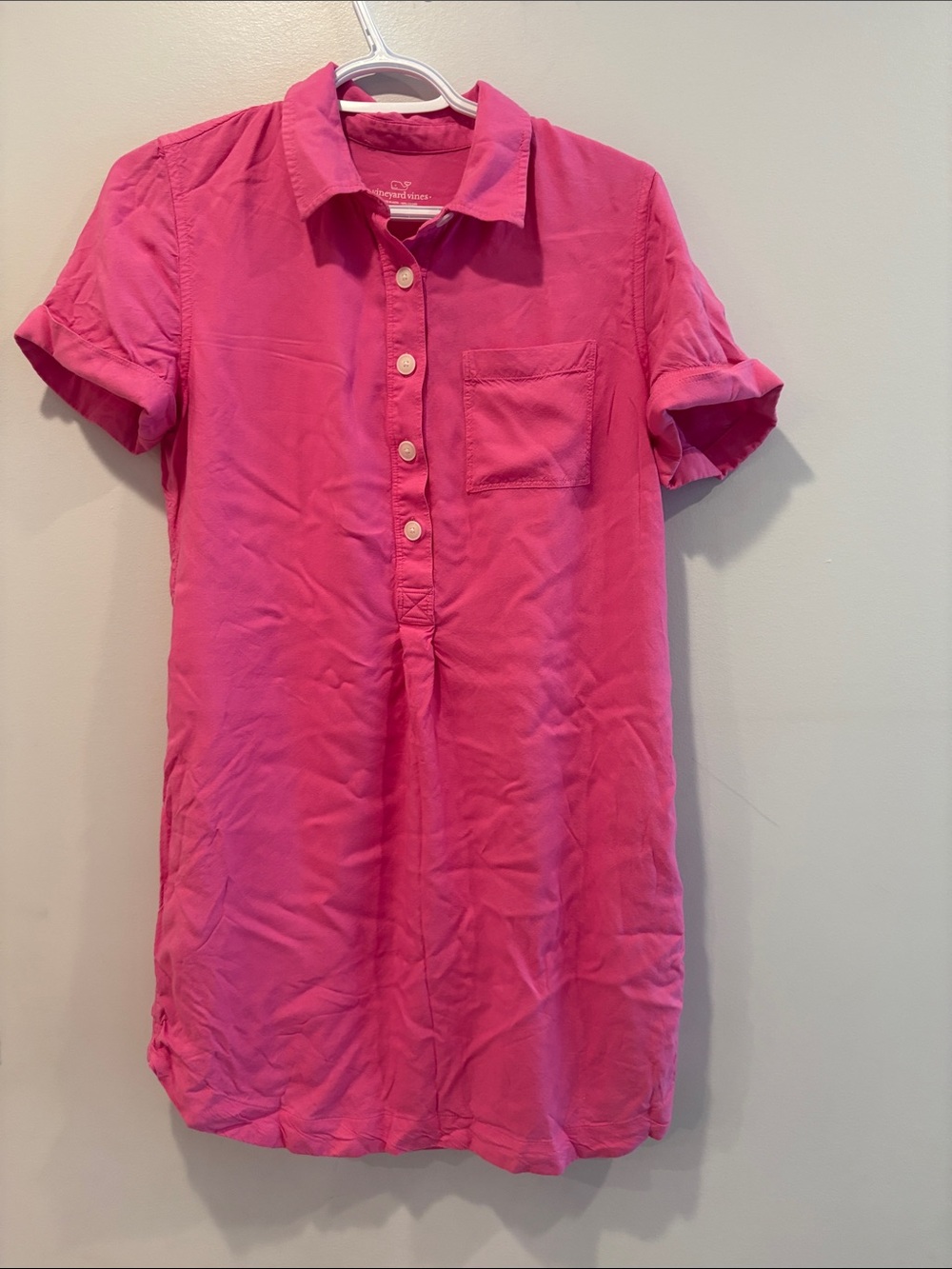 Vineyard Vines Bright Pink Short Sleeve Shirt Dress ptp 19 length 33.5